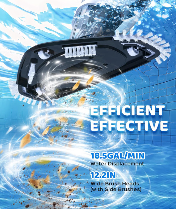 Limpiador Inalámbrico para Piscinas y Spa con Succión Potente y Poste Extensible