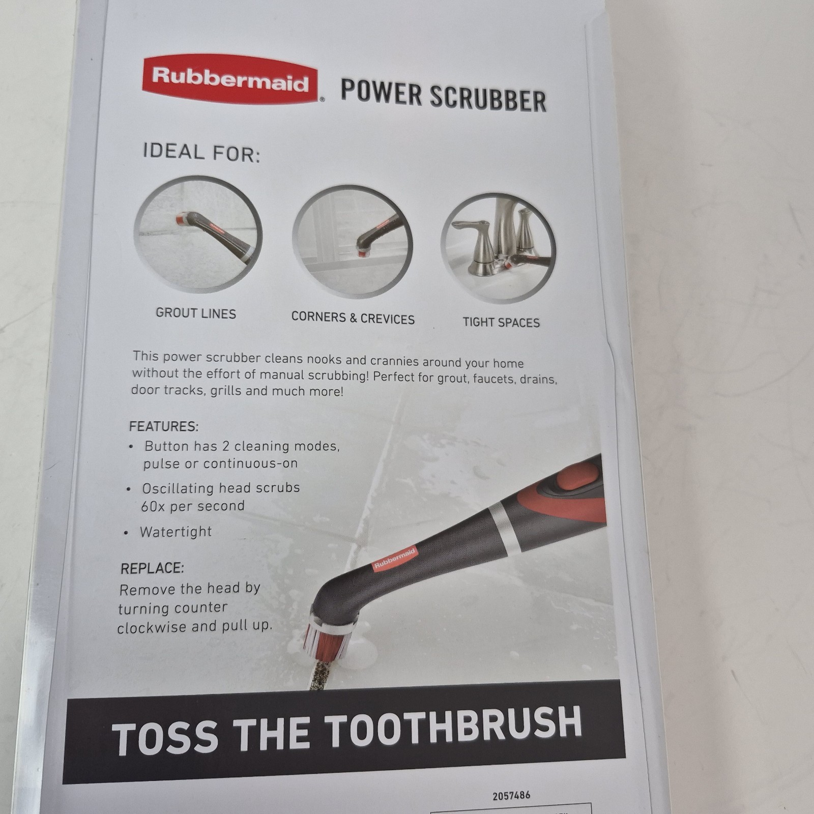 Rubbermaid Reveal Power Scrubber Cordless Battery-powered Scrub Brush Extra Head