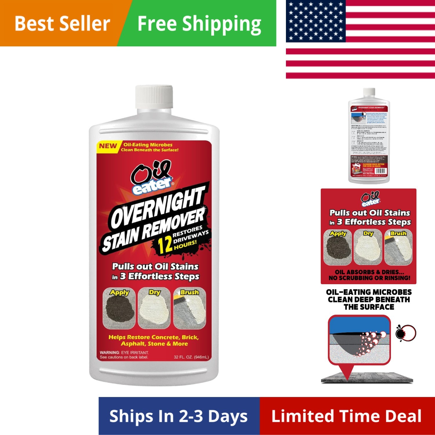Oil Stain Remover Concrete Driveway Garage Pavers Patios Biodegradable