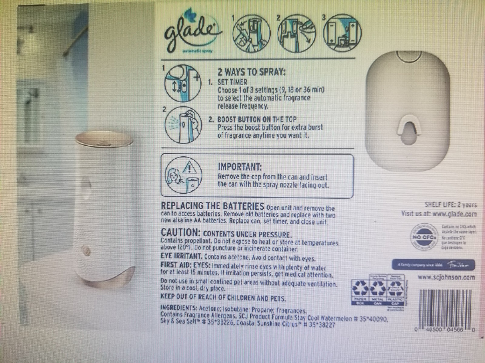 VARIETY PACK GLADE AUTOMATIC SCENTED SPRAY, 3-6.2 oz REFILLS 1-SPRAY UNIT/CITRUS