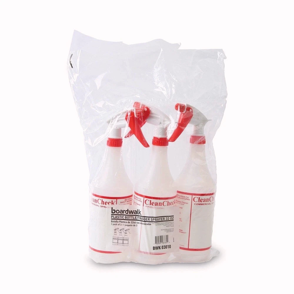 Boardwalk 3010 HDPE 32 oz. Trigger Spray Bottles – Clear/Red (3/Pack) New