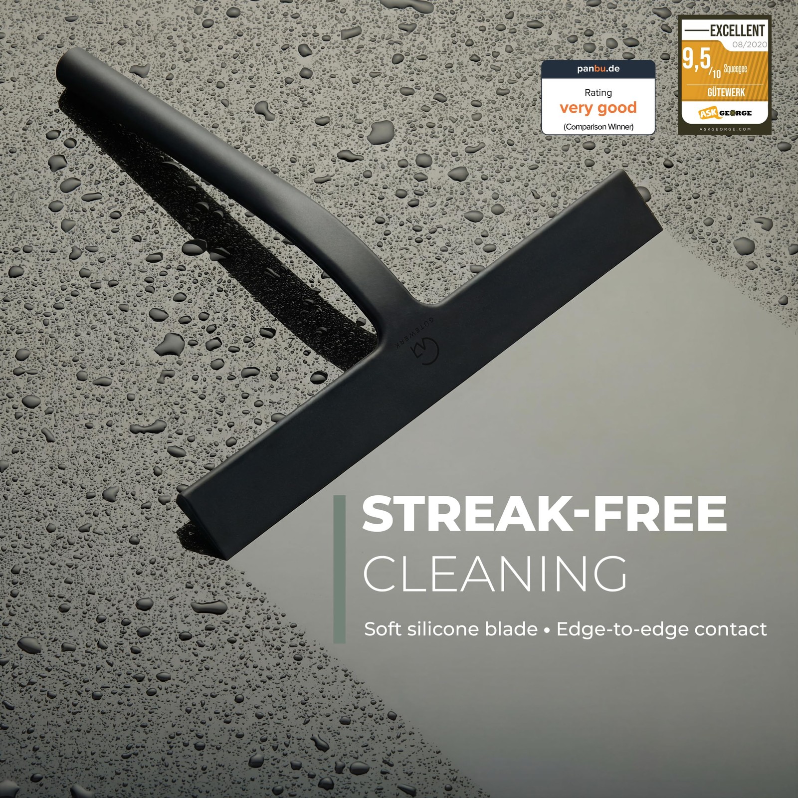 GÜTEWERK Silicone Shower Squeegee for Glass Doors & Mirrors with Stainless St…