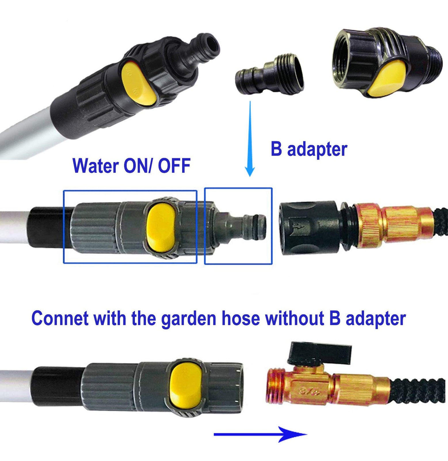60 Inch Car Wash Brush 12 with Soft Bristle Head Flow-Through Heavy Duty Tri-Lev