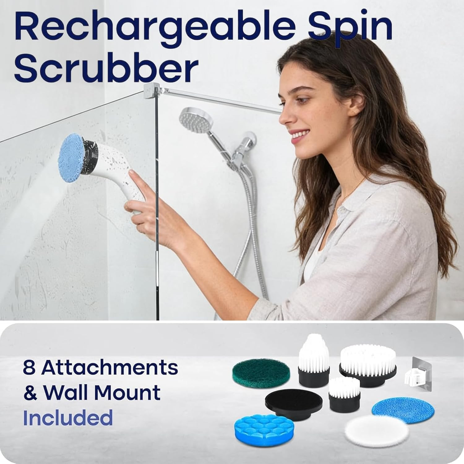 Electric Spin Scrubber for Cleaning, Adjustable Shower Brush with 7 Replaceable