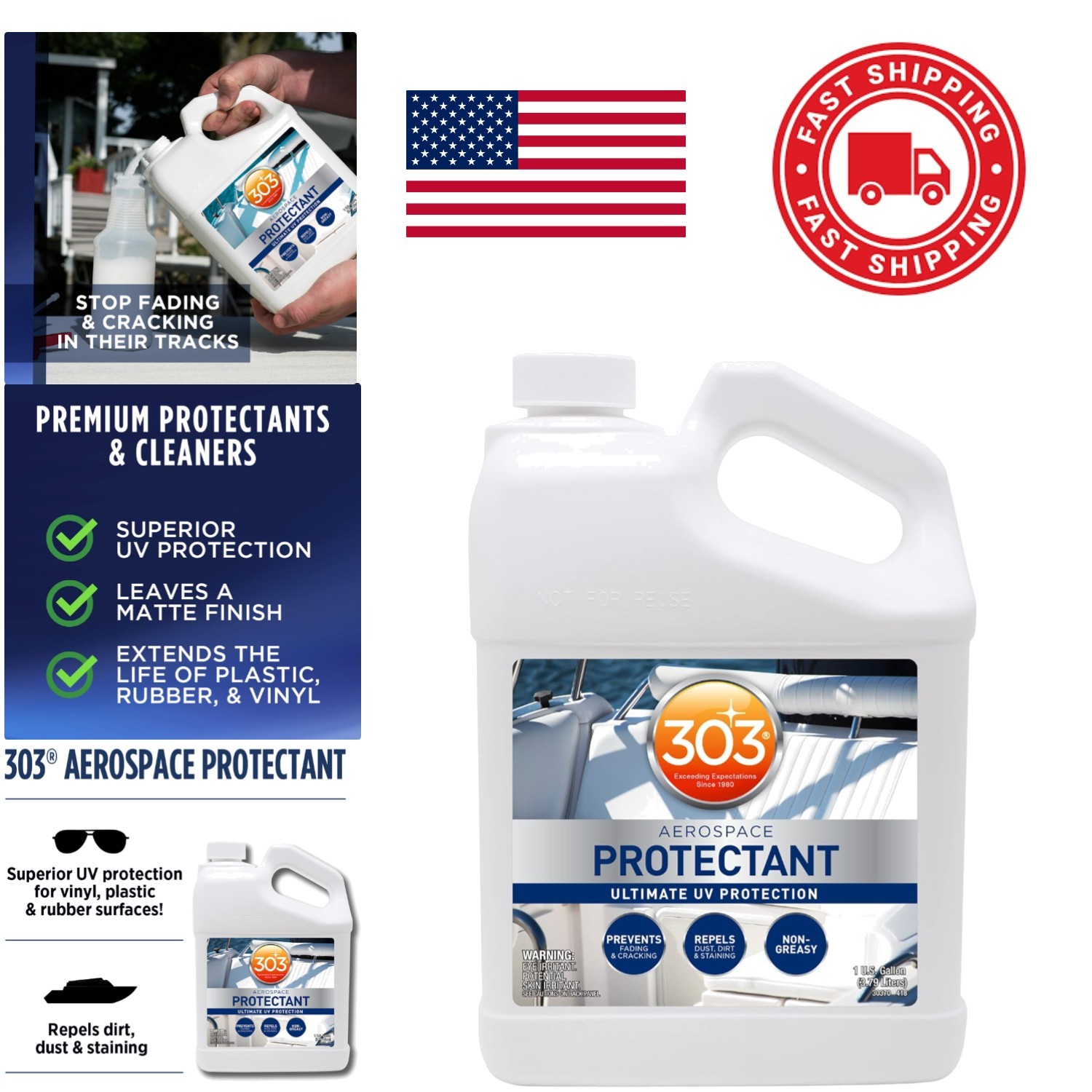 Liquid Marine Protectant Spray 1 Gallon Rejuvenates Surfaces and Prevents Fading