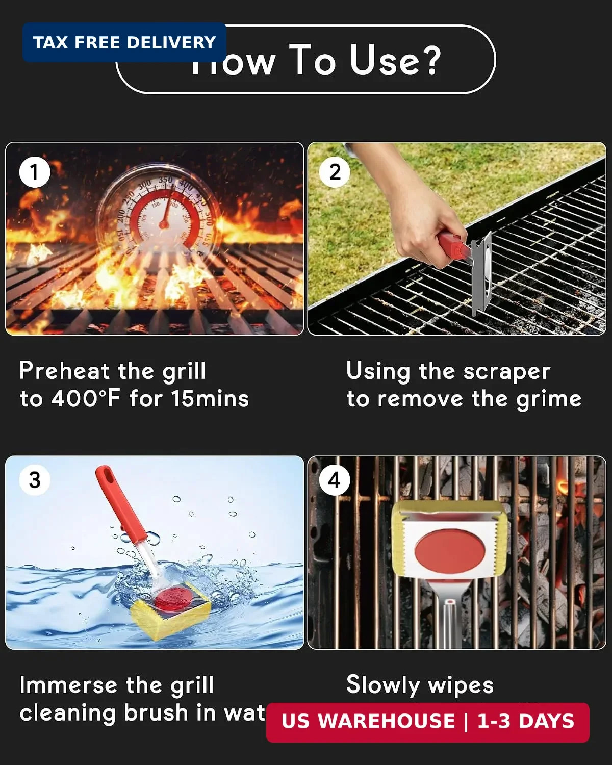 Grill Brush Bristle Free, Steam Grill Cleaning Brush with Scraper, One-Fit-All f