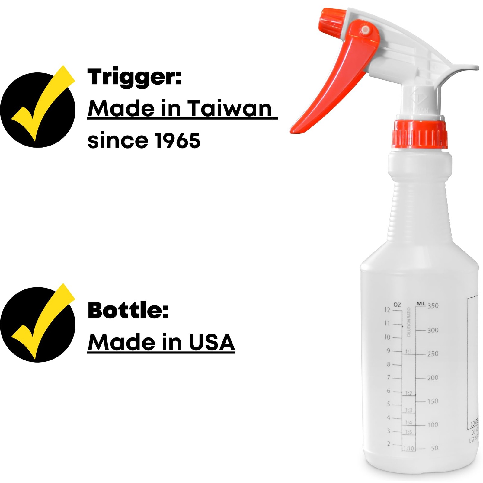 SupplyMaid Commercial-Grade 16 oz Spray Bottles with Dilution Ratios, Ounces & M