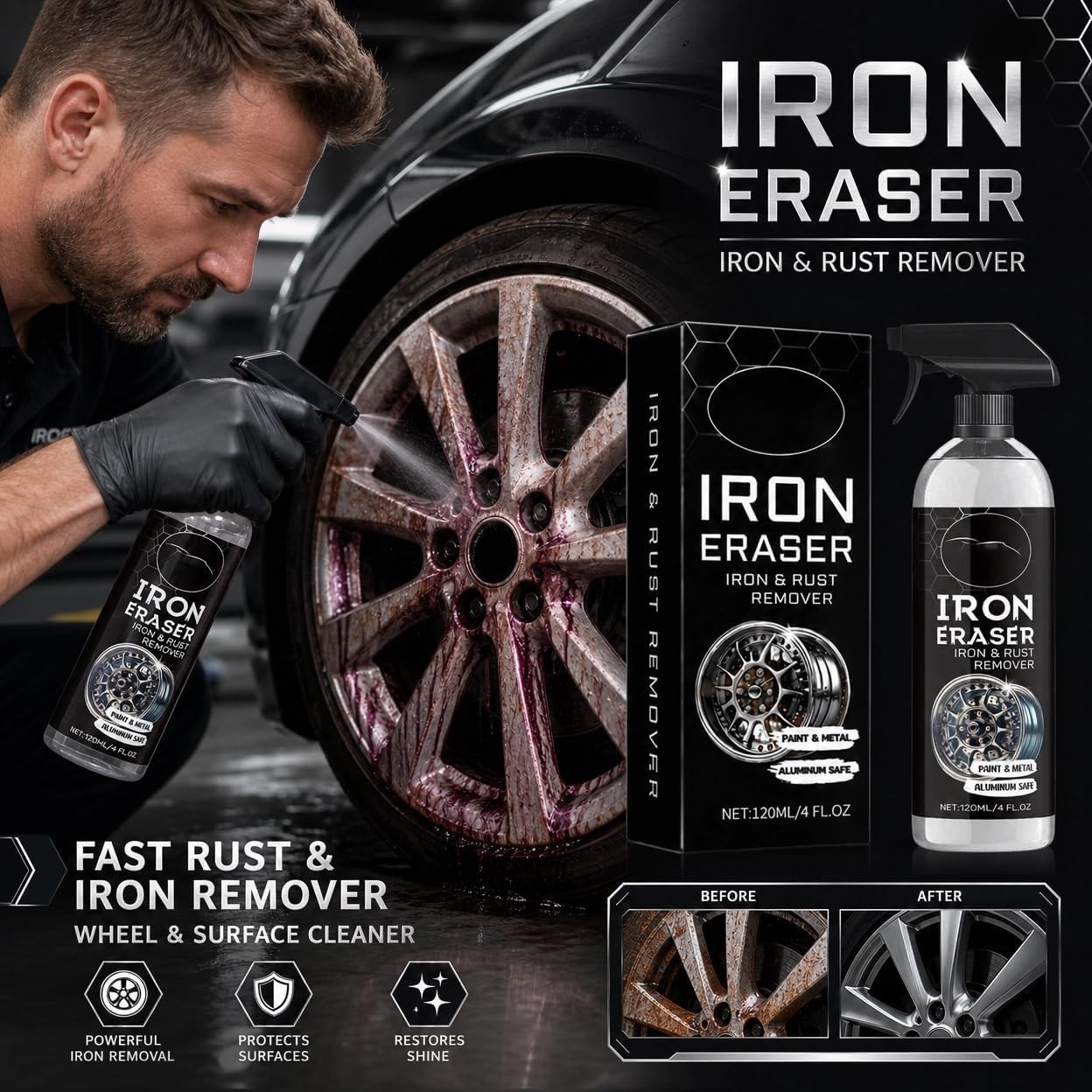 120ml Fast Iron and Rust Remover Spray for Cars, Wheels, Paint and Metal | 12…