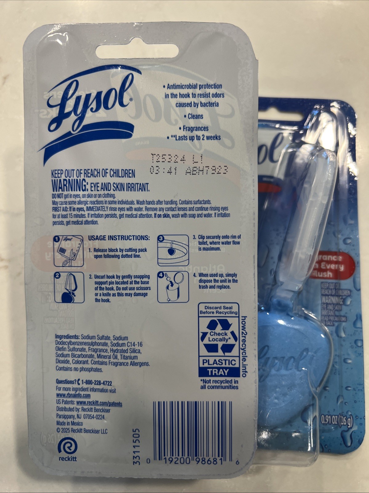 2 Lysol Hygienic Atlantic Fresh Scent Clip On Toilet Bowl Cleanser / Deodorizer