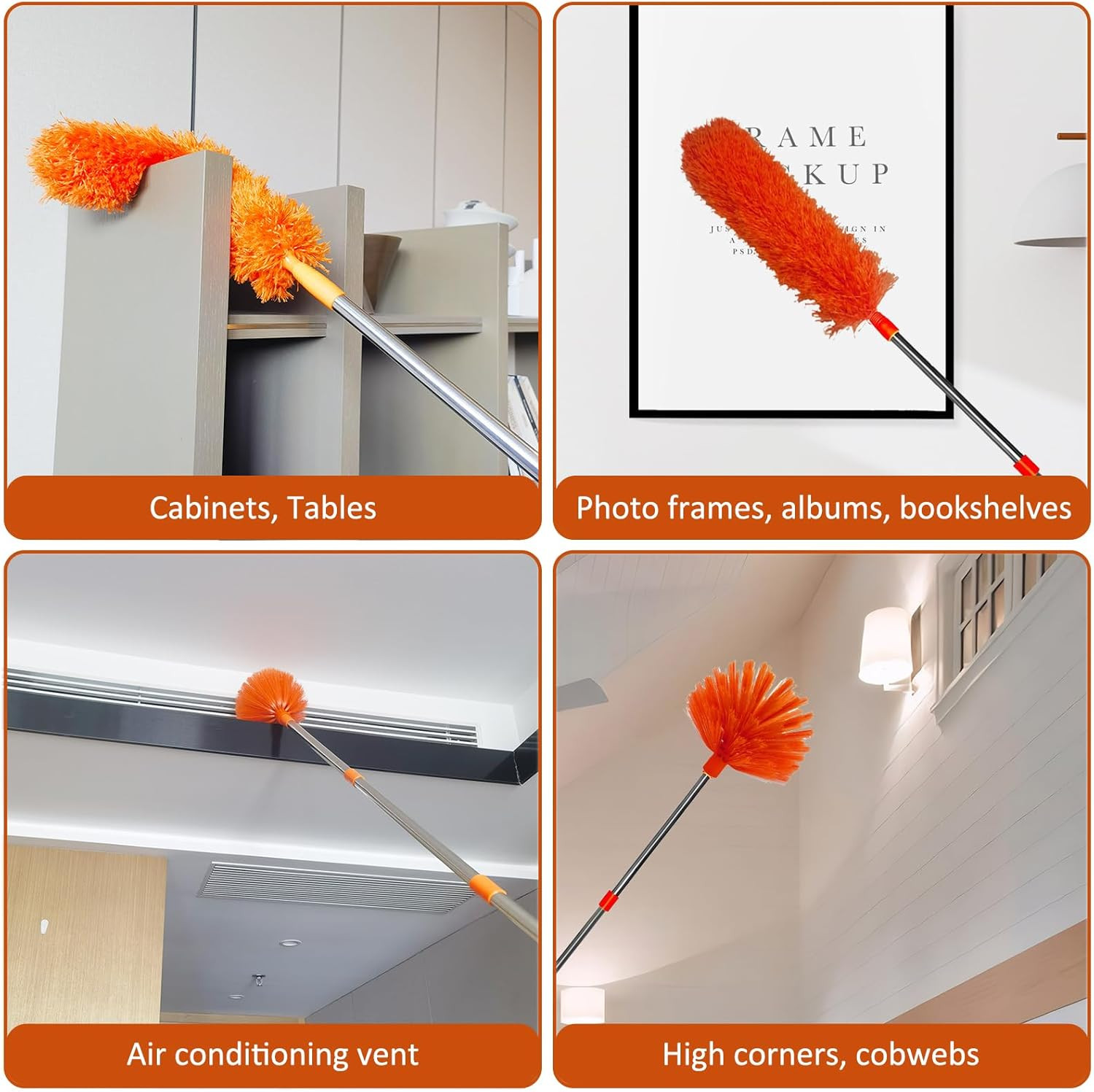 20 Feet High Reach Duster Kit with 2-14 Ft Extension Pole, Cobweb & Corner Brush