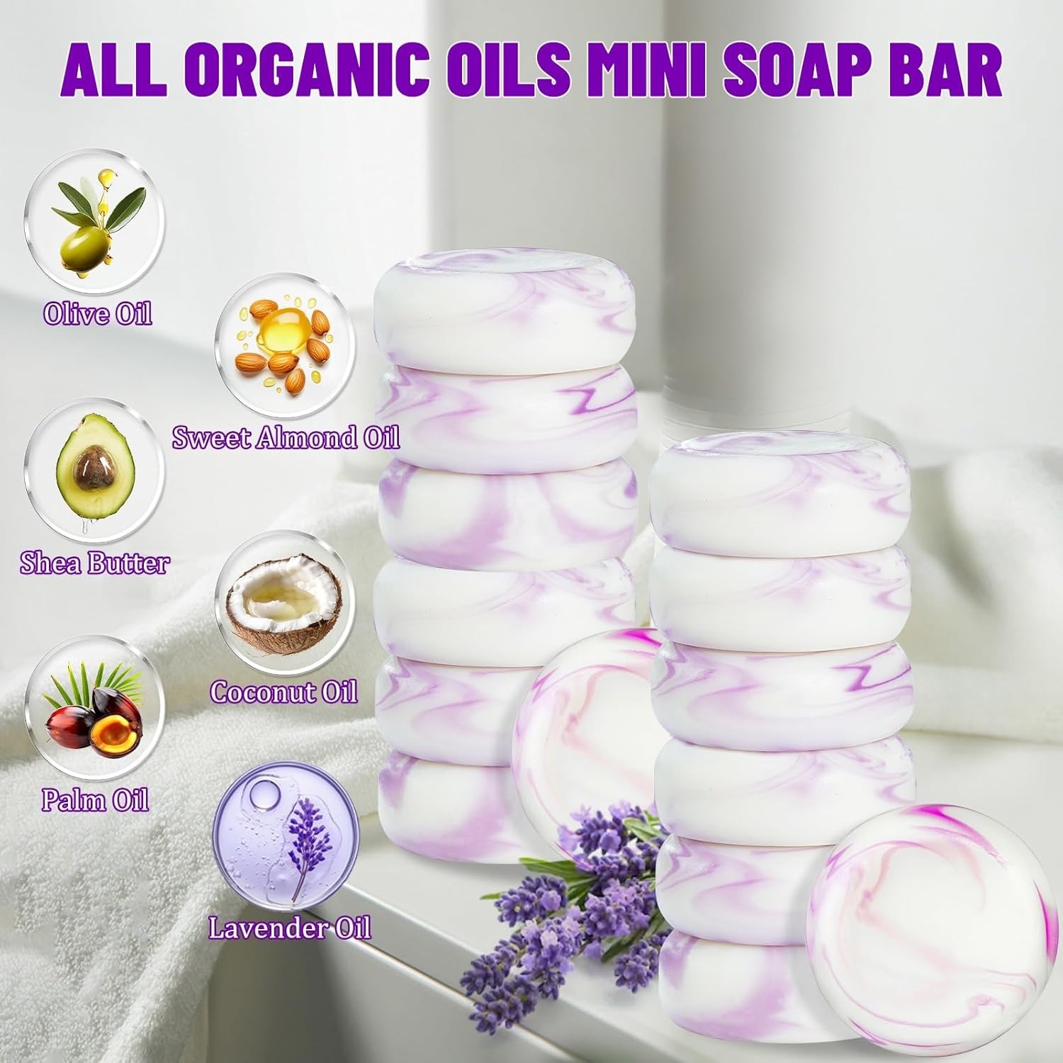 14 Pa Travel Size Lavender Soap, Indivily Wrapped Handmade 4-In-1