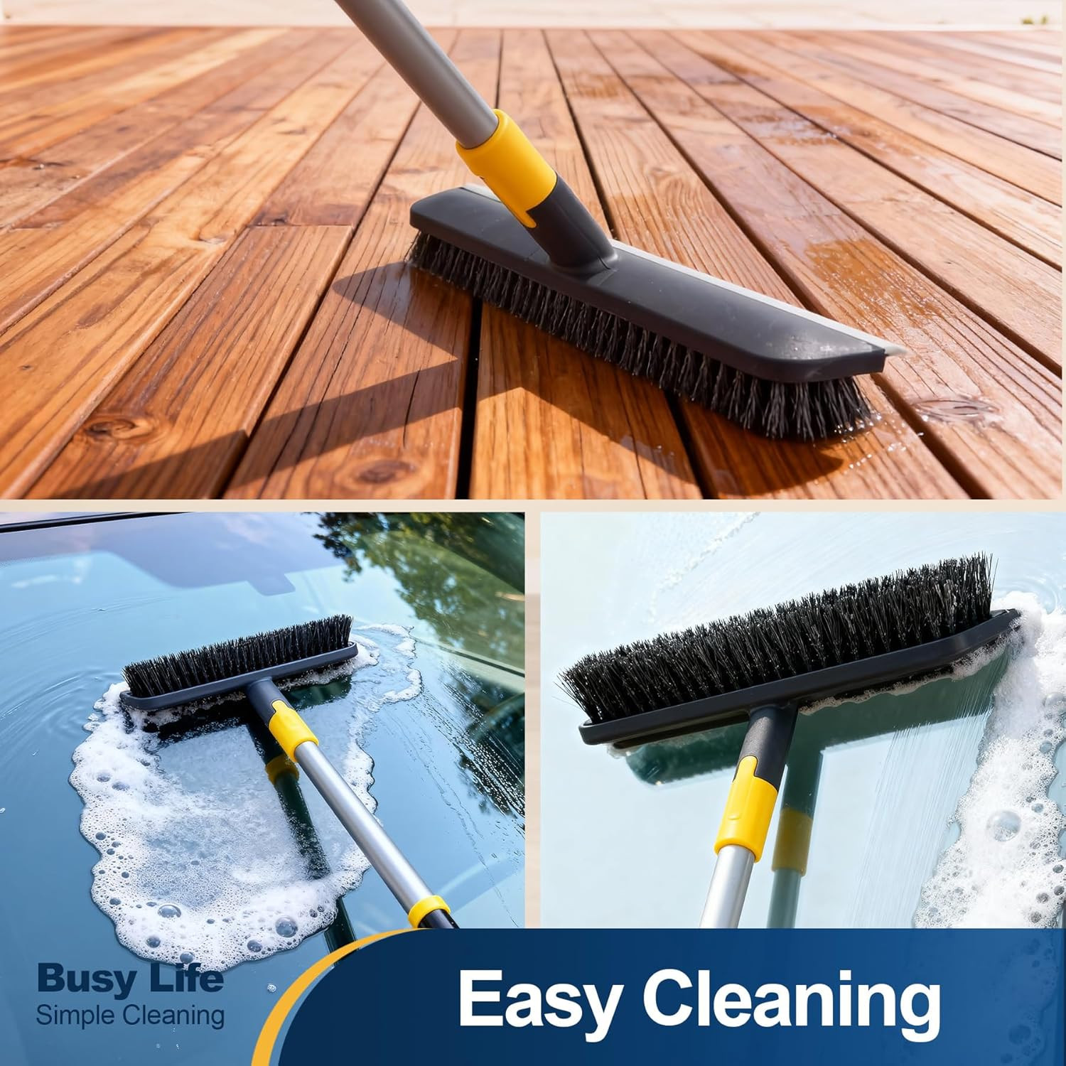Floor Scrub Brush Telescopic Handle 2 in 1 Scrape Brush Stiff Bristle Shower Scr