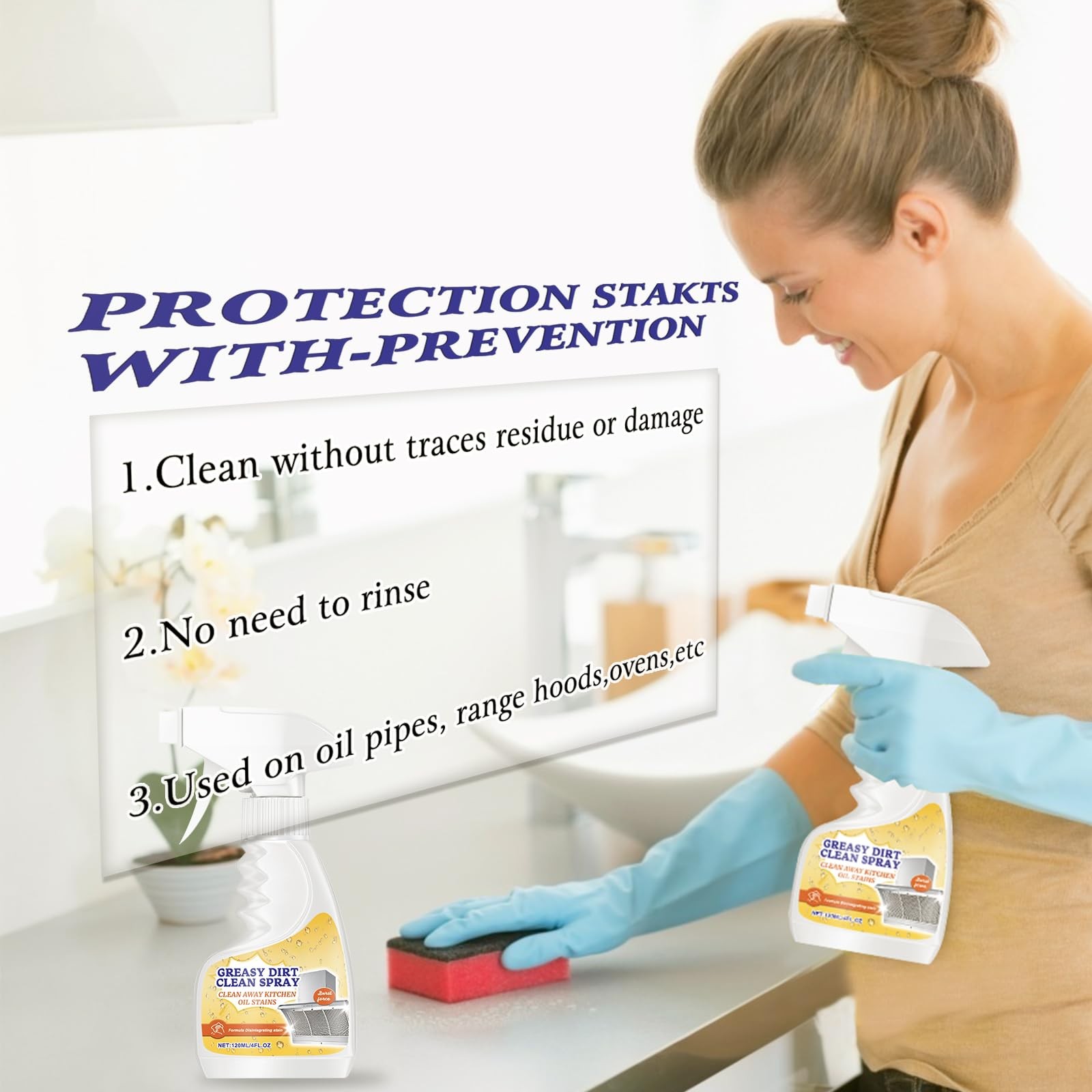 Kitchen Heavy Duty Cleaner Spray,All-Purpose Oil Stain Cleaner,Kitchen Remove…