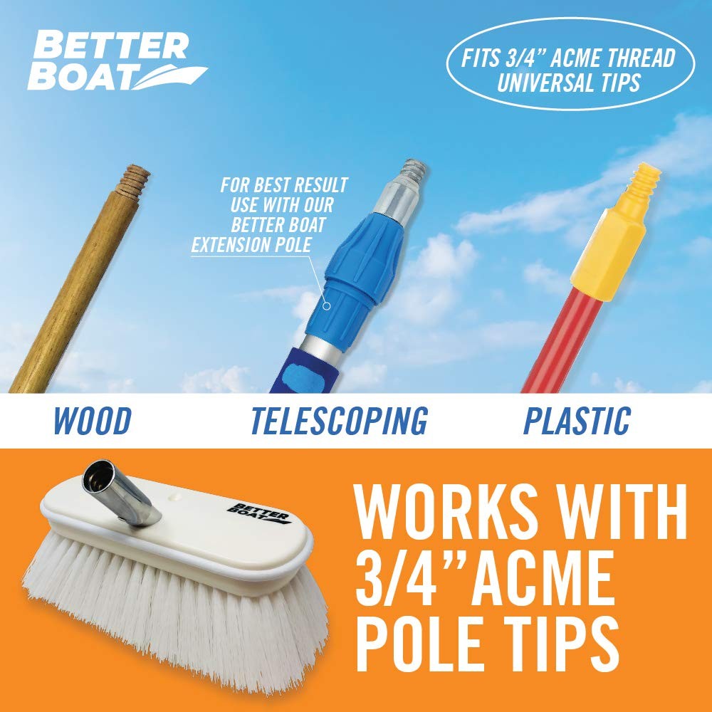 Stiff Boat Deck Brush, Heavy-Duty Marine Brush Head, 8″ Firm Bristle with Bum…