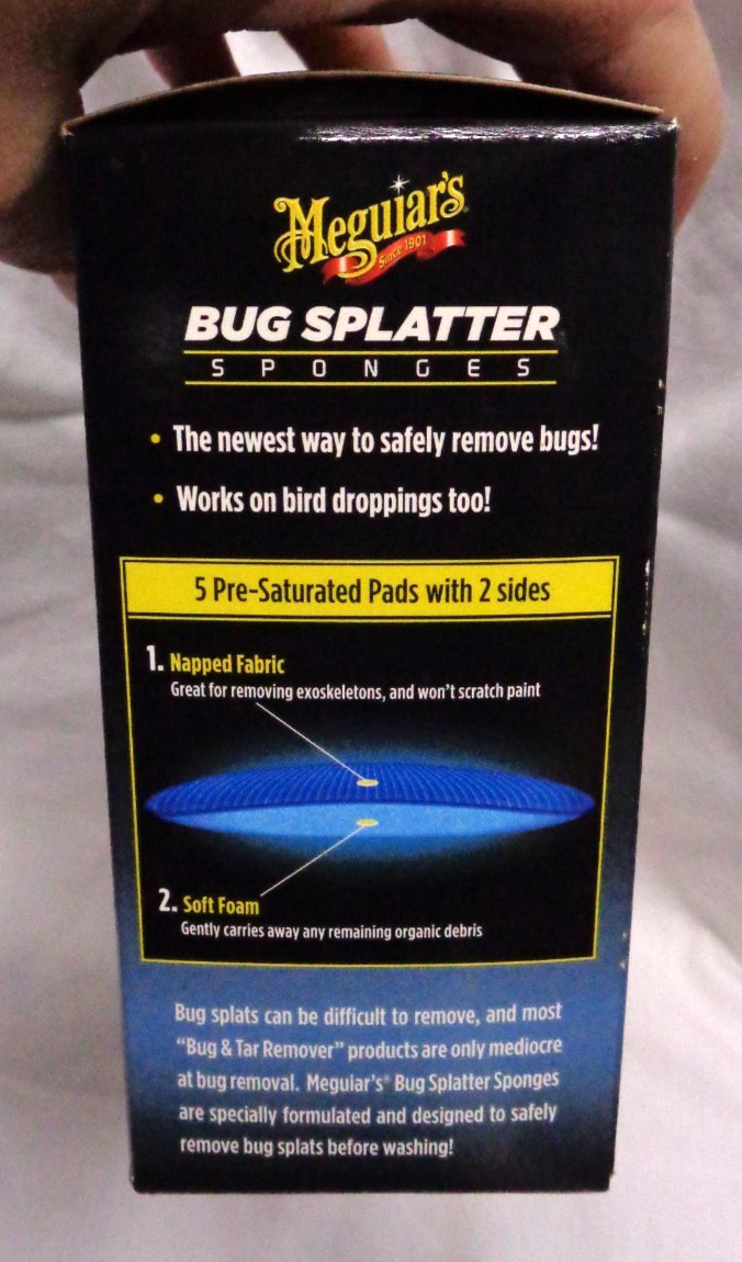 Meguiar’s BUG SPLATTER Sponges ~ Made in USA ~ 5 pre-saturated pads w/ 2 sides
