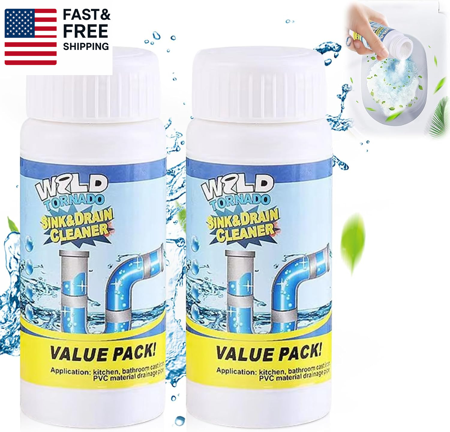 2Pc Wild Tornado Pipe Dredge,Powerful Sink Cleaner for Kitchen Toilet Pipeline