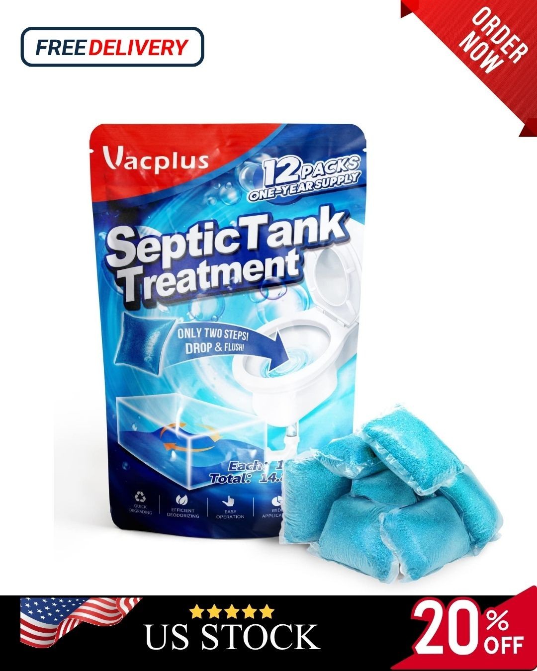 Septic Tank Treatment 12 Pcs for 1 Year Supply Dissolvable Packs Easy Operation