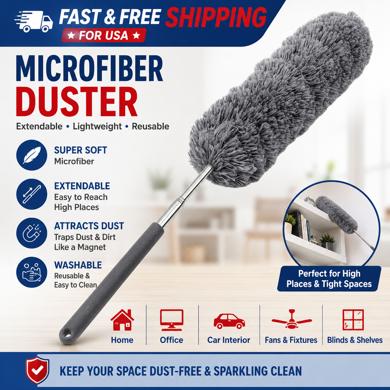 Microfiber Duster Soft Feather Dusting Brush Household Extendable Cleaning Tool