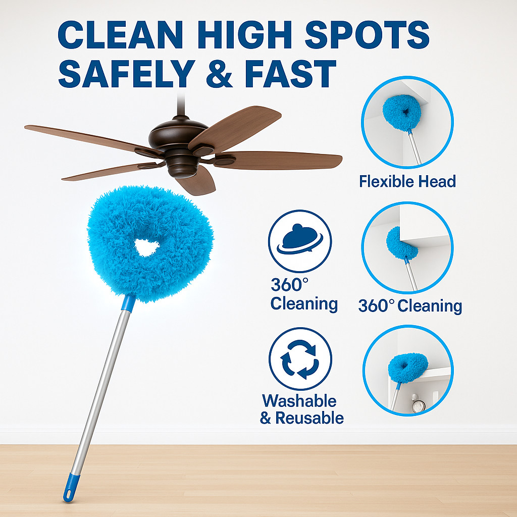 Ceiling Fan Duster with Extension Pole Microfiber Cleaner for Dust, Vents, Walls