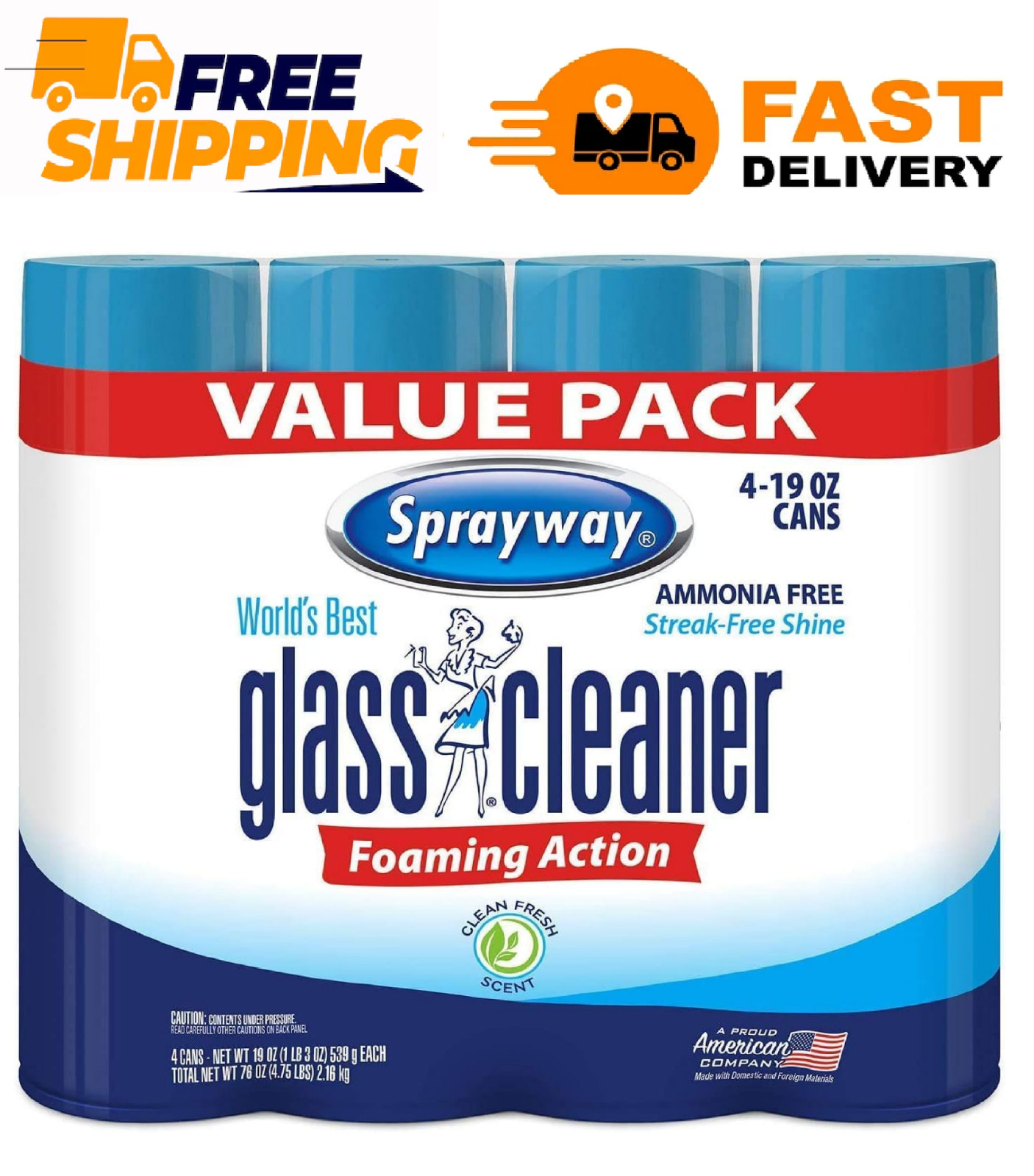 Sprayway Glass Cleaner 19 Ounce Pack of 4 Streak Free Shine – FREE SHIPPING
