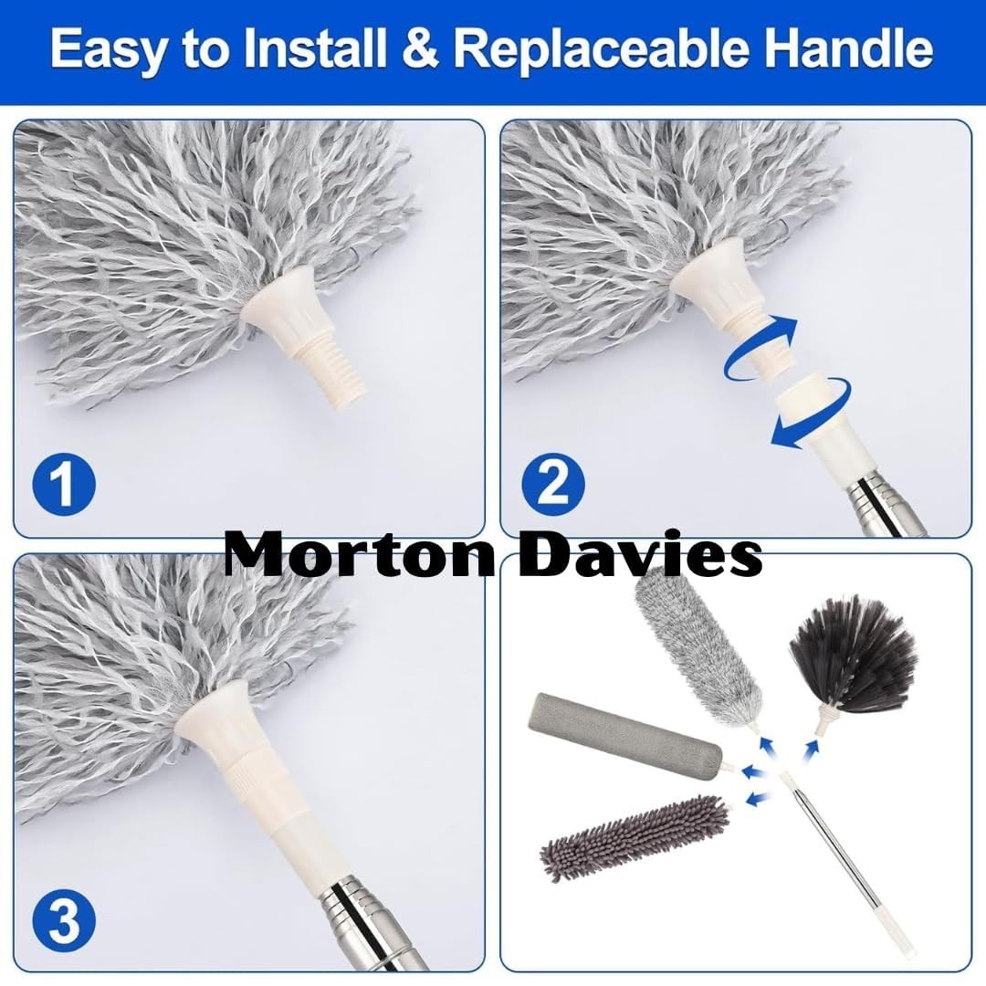 5 in 1 Microfiber Feather Duster 5 PCS Bendable & Extendable Fan Cleaning (grey)