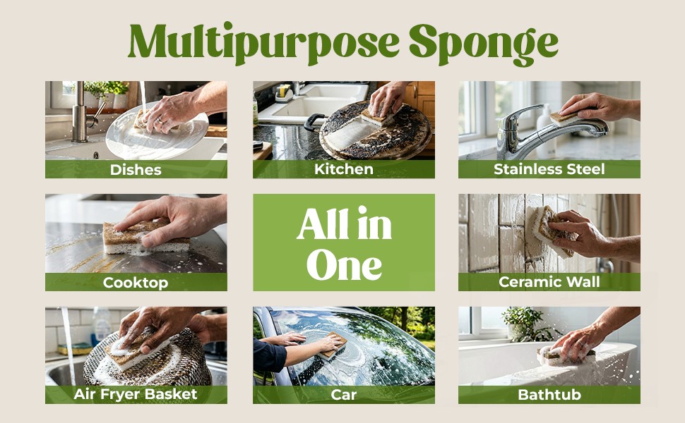 12 Pack Natural Kitchen Sponges – Biodegradable, Compostable, Sustainable Wood