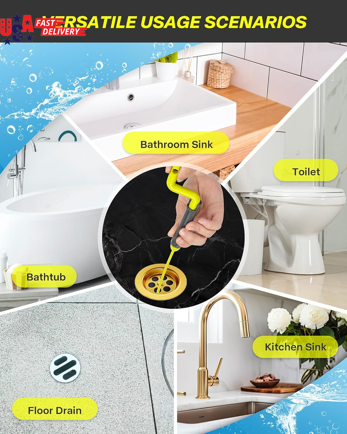 35Inch Drain Clog Remover, Drain Cleaner Hair Clog Remover with Rotating Handle