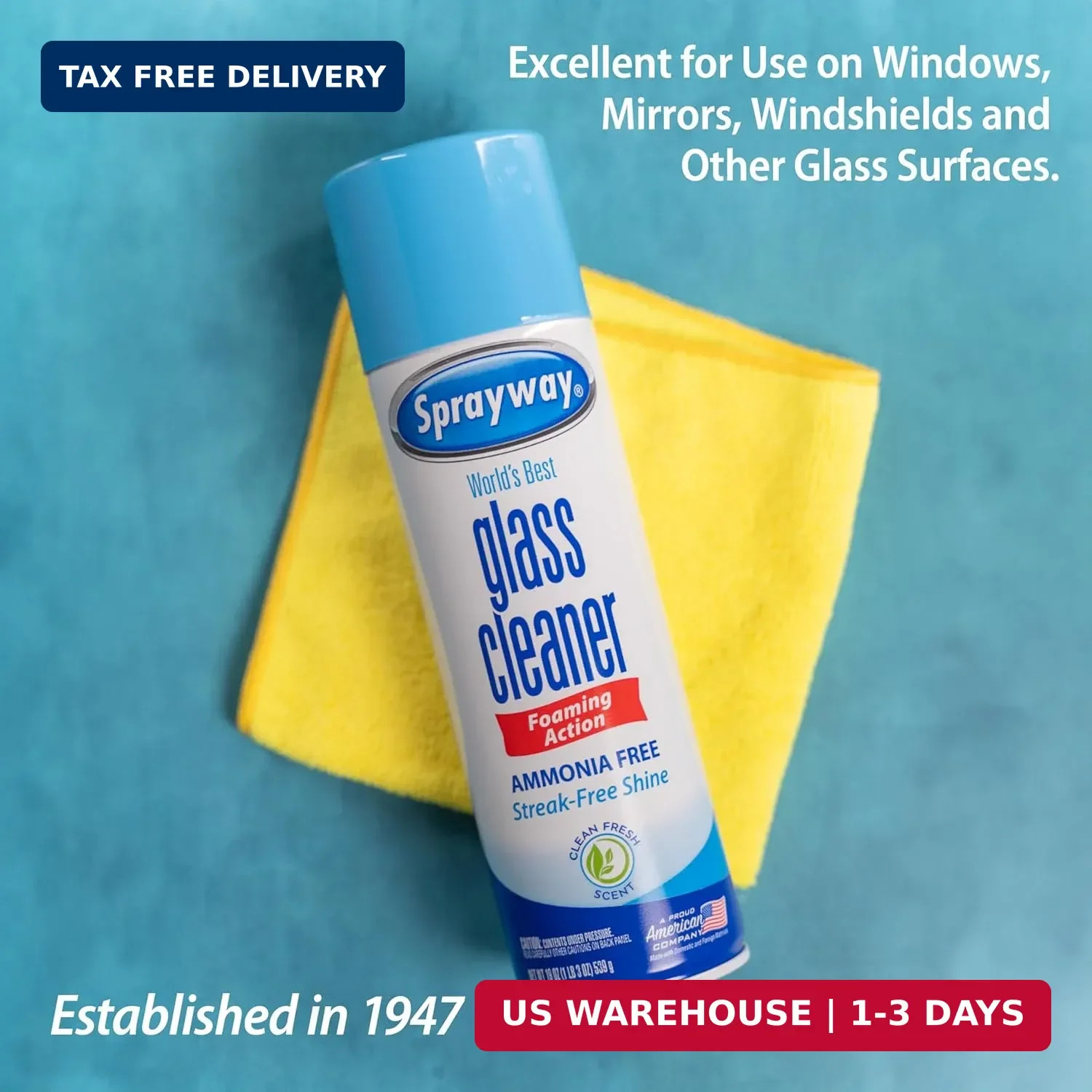 Sprayway Glass Cleaner Foaming Aerosol Spray, 19oz, Pack of 2 | Ammonia-Free, St