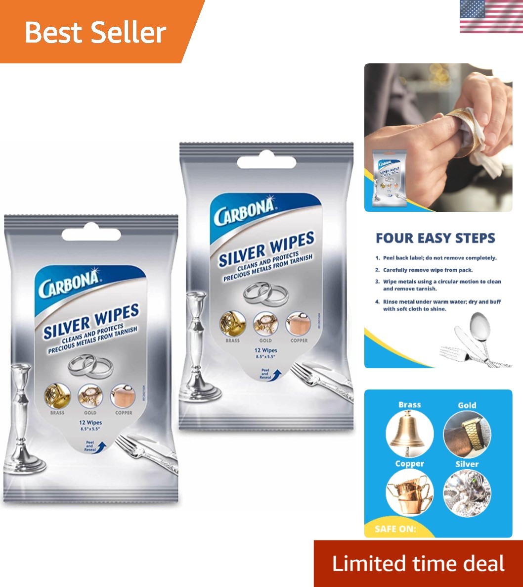 All-Purpose Metal Cleaner Wipes – 2 Pack of 12 for Instant Shine and Protection