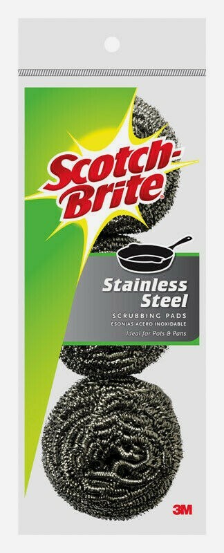 Scotch-Brite Stainless Steel SCRUBBING PADS 3 ct. Pots Pans Grill Cookware 214C