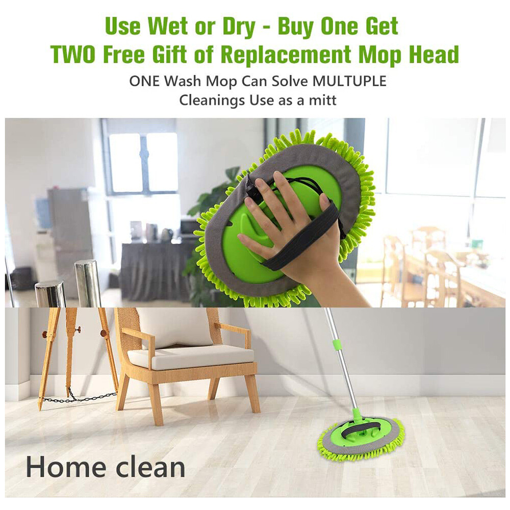 45″ Aluminum Alloy Long Handle 2 n 1 Chenille Microfiber Car Wash Brush Mop Mitt