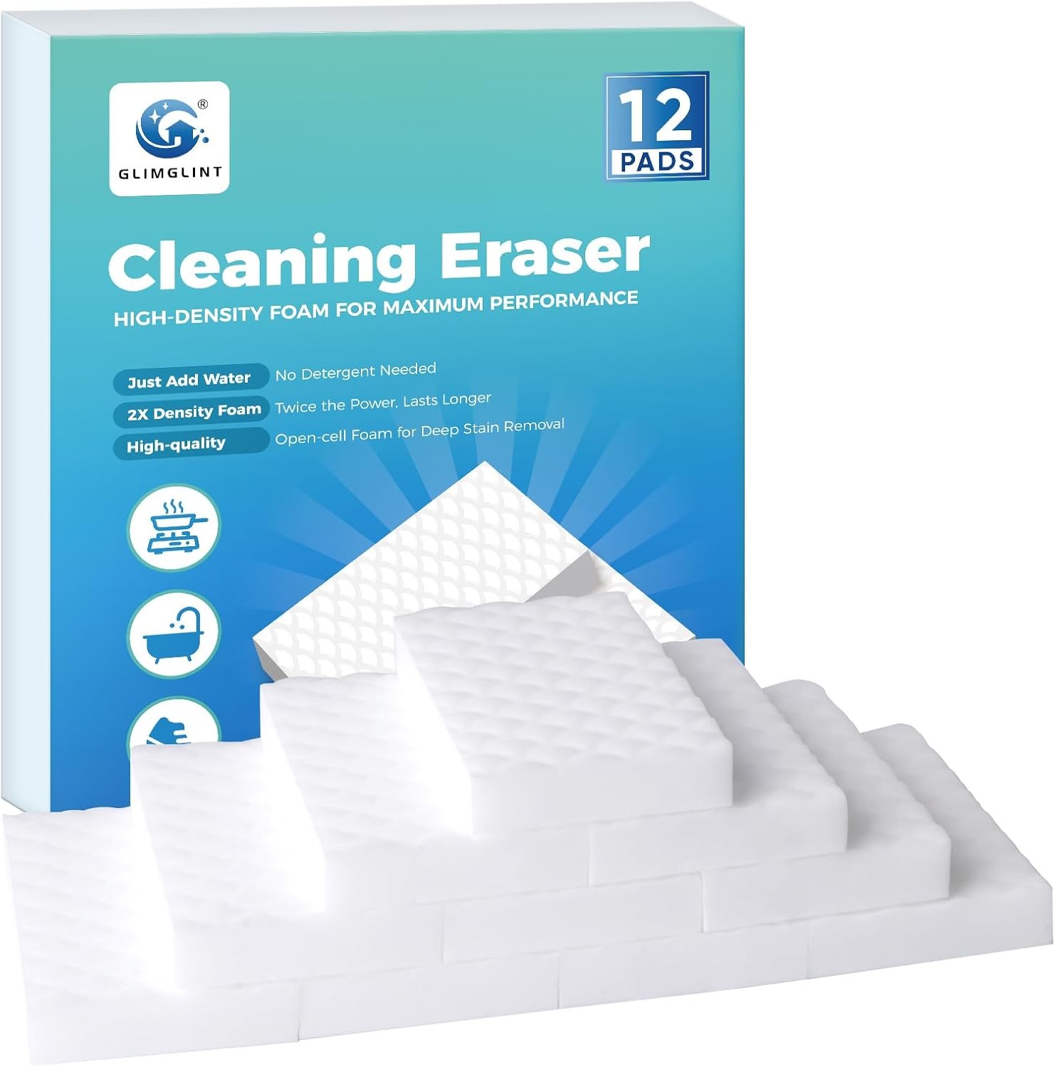 12PK Magic Sponges Cleaning Eraser, Powerful Scrubber Foam Pads, 2X Density