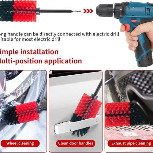 Soft Drill Wheel Cleaner Brush, Drill Brush for Car Wheel, No ScratchesBlack+red