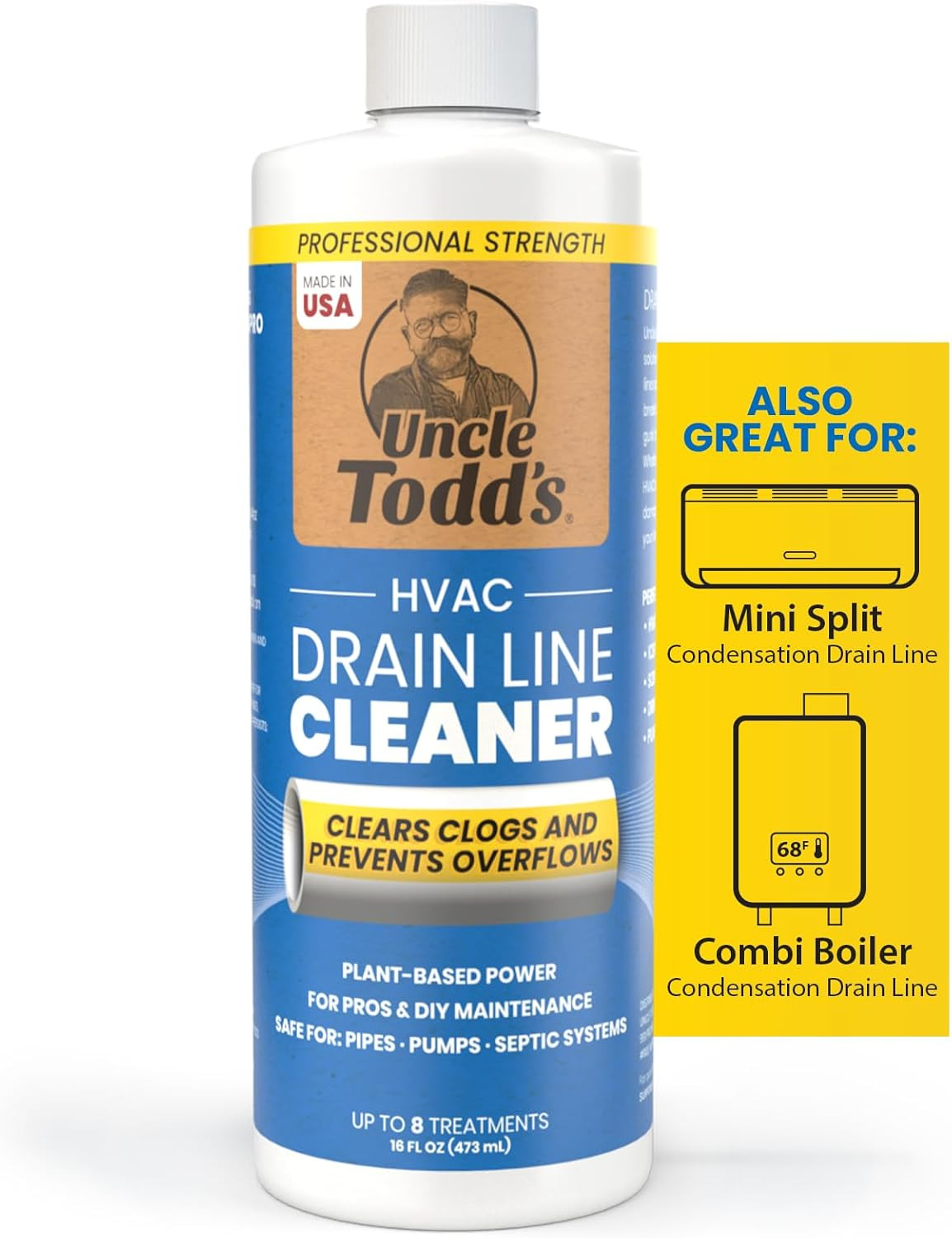 HVAC Drain Line Cleaner – 16Oz / 8 Months Supply Bleach-Free, Fast-Acting, Long-
