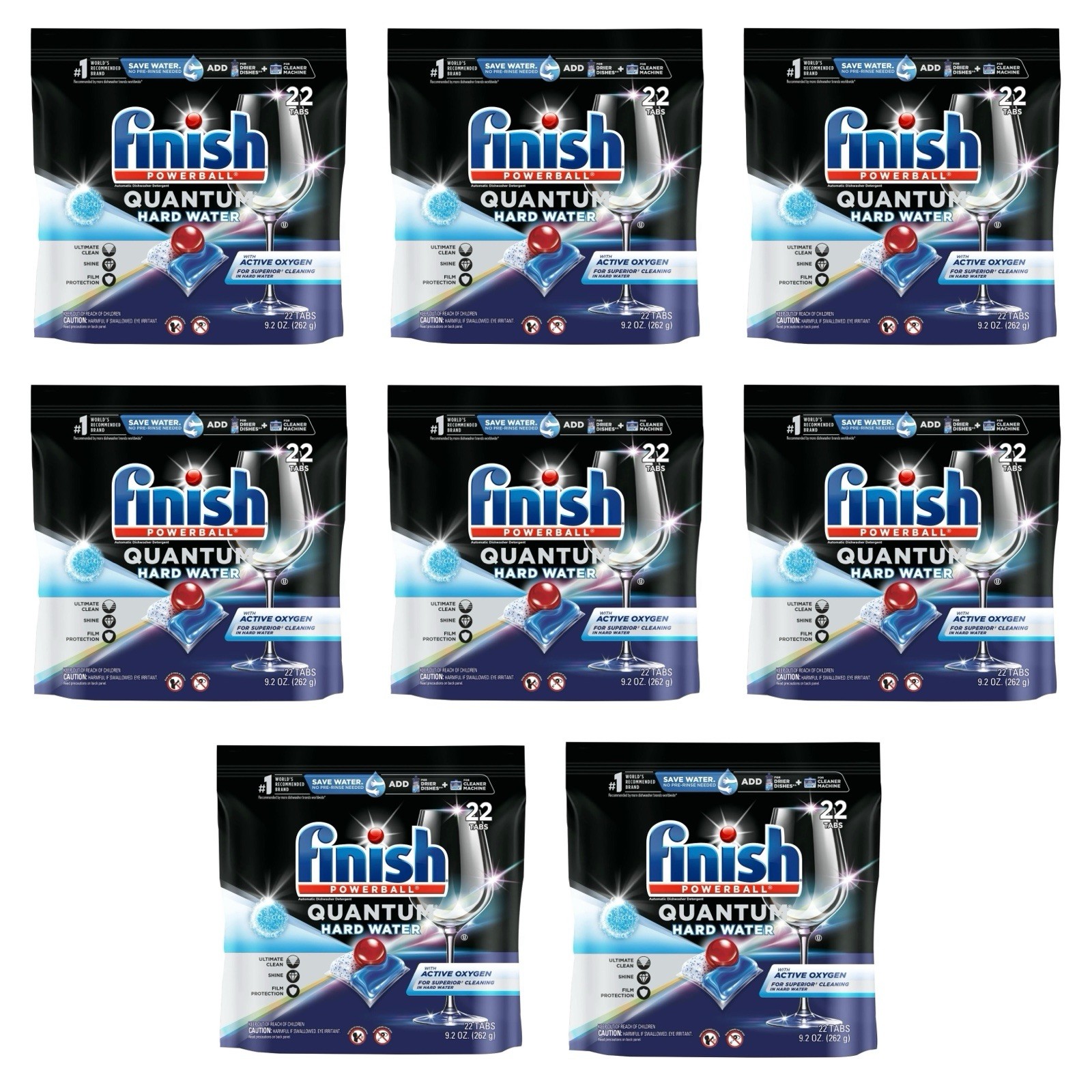 8 Finish Quantum Hard Water Dishwasher Detergent Pods Powerball 22 Count Each