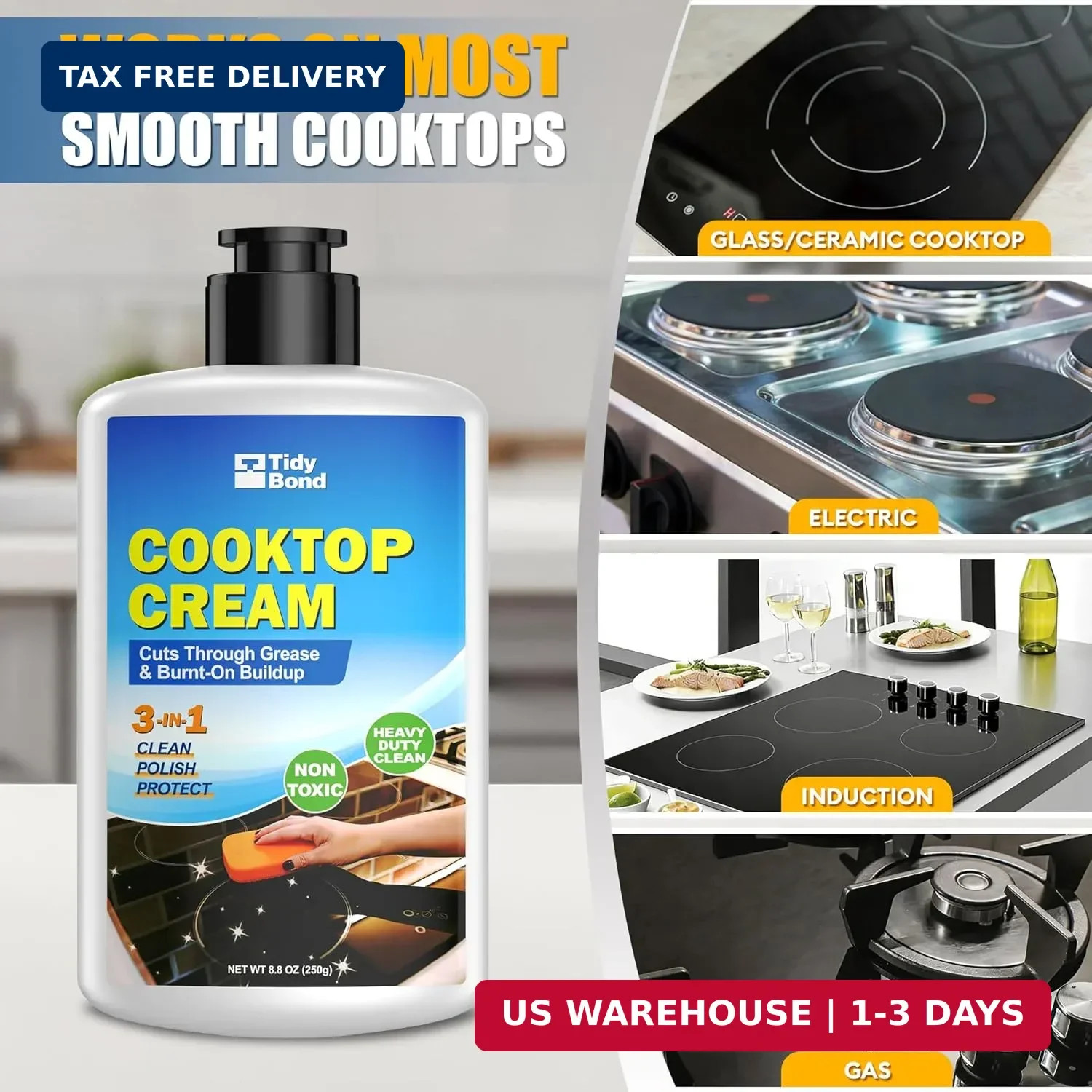 Glass Cooktop Cleaner & Polish Kit – Heavy Duty Stove Top Cleaner with Scraper &