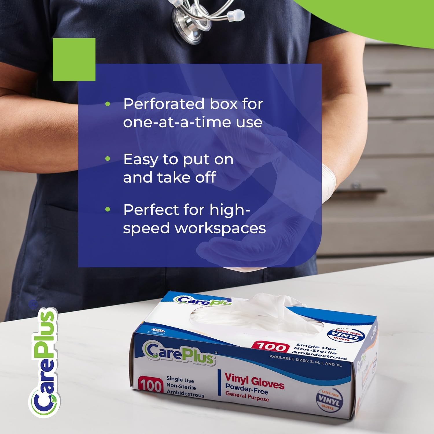 CARE PLUS Latex-Free Vinyl Gloves Clear Small Size 100 Small,