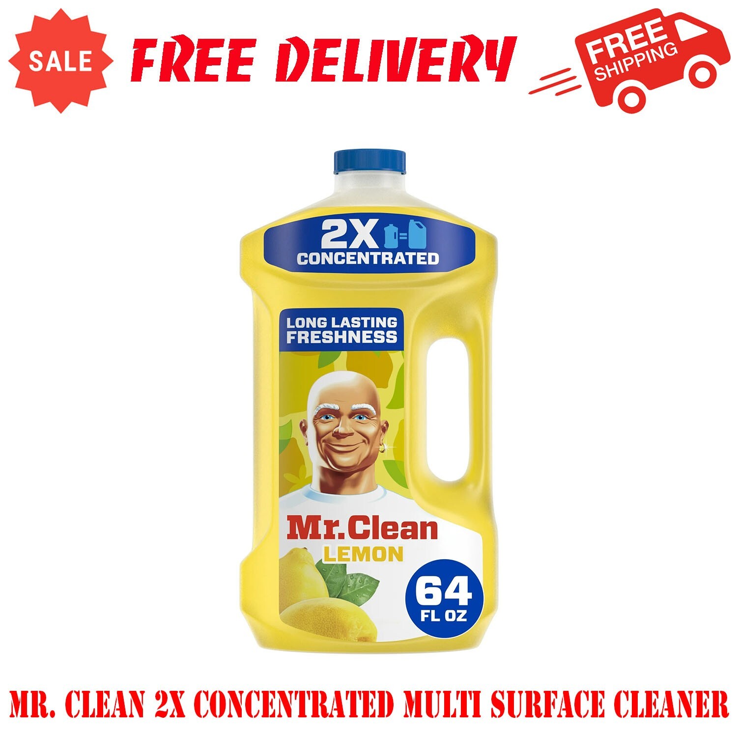 Mr. Clean 2X Concentrated Multi Surface Cleaner With Lemon Scent, 64 fl oz