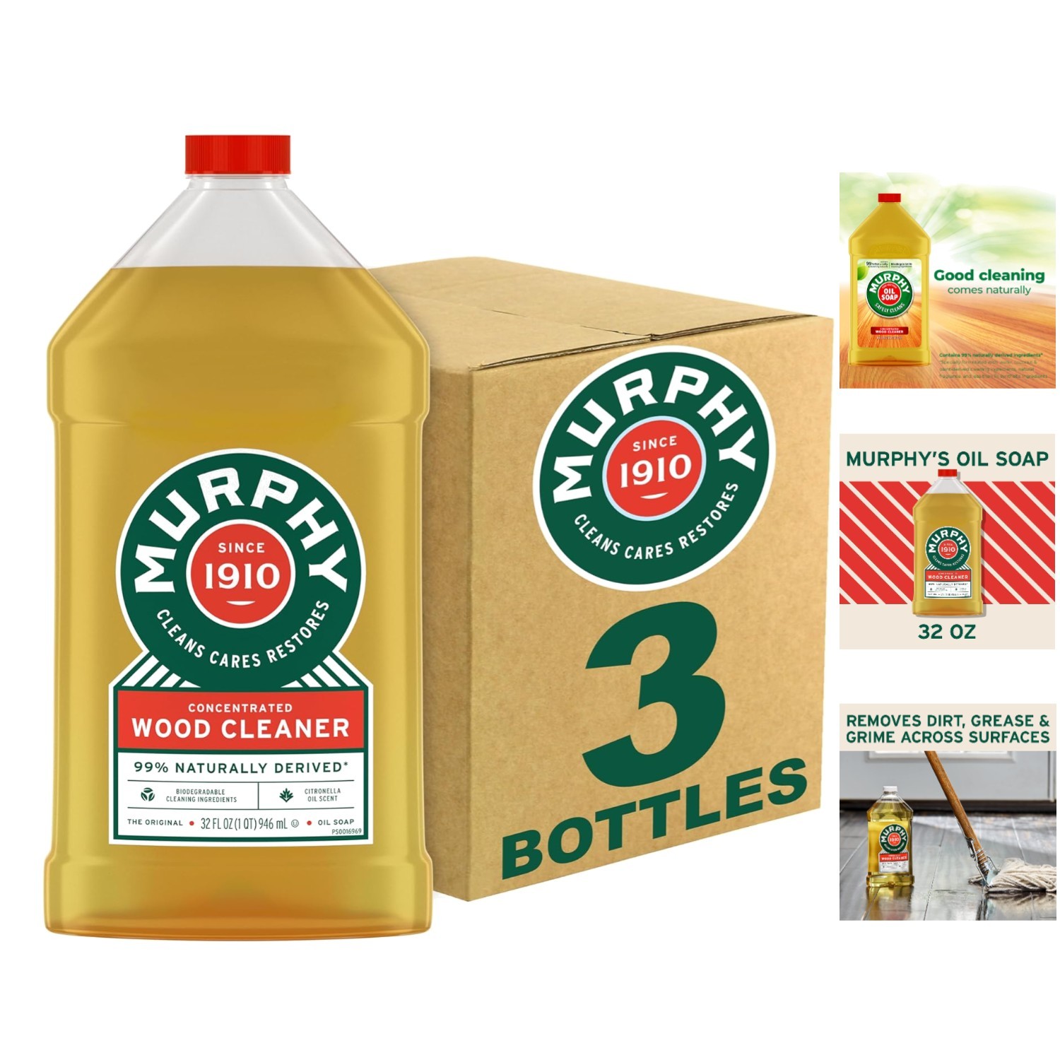 Eco-Friendly Citronella Oil Wood Cleaner – 32 oz Concentrated Formula (3-Pack)