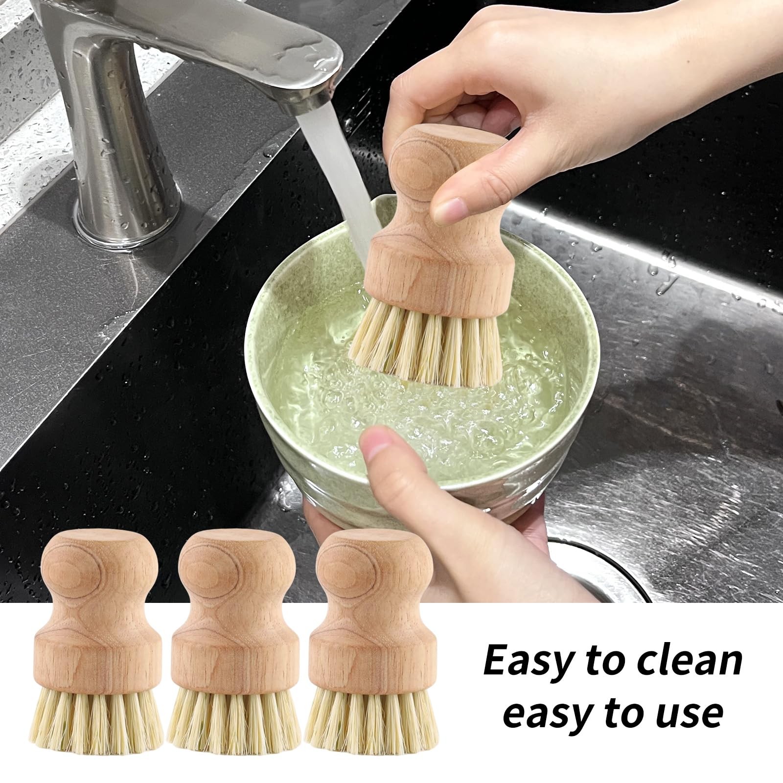 6 Packs Bamboo Dish Scrub Brushes，Kitchen Wooden Dish Scrubber Brush Dishwash…