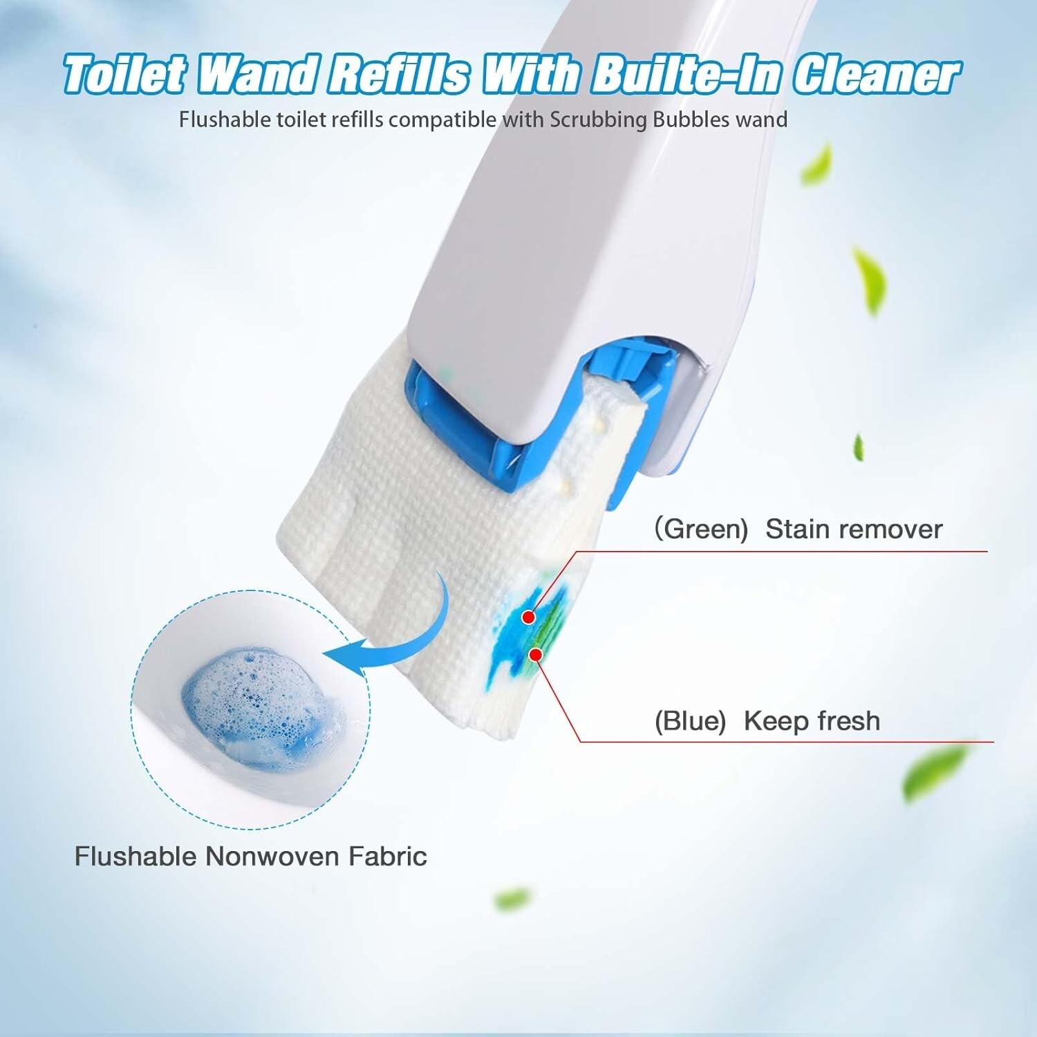 Flushable Toilet Refills with 48ct, Fresh Flushable Toilet Brush Refills for Toi