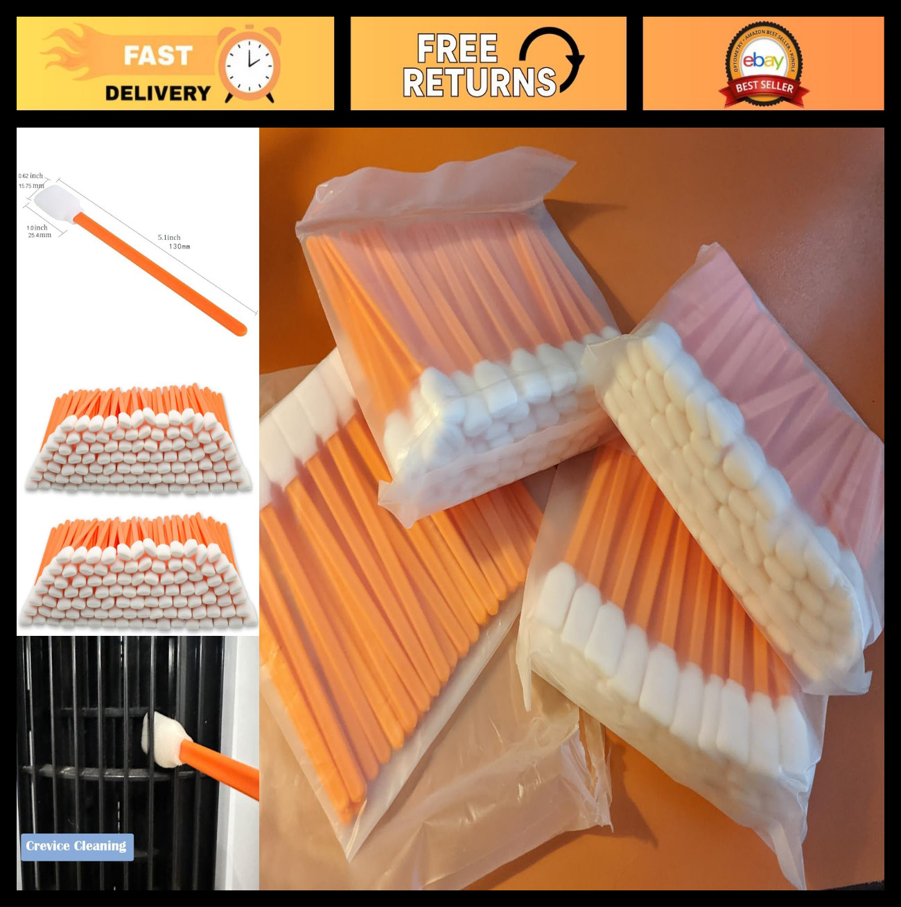 Multi-Purpose Disposable Cleaning Brushes for Narrow Gaps, Corners & Vents – 200