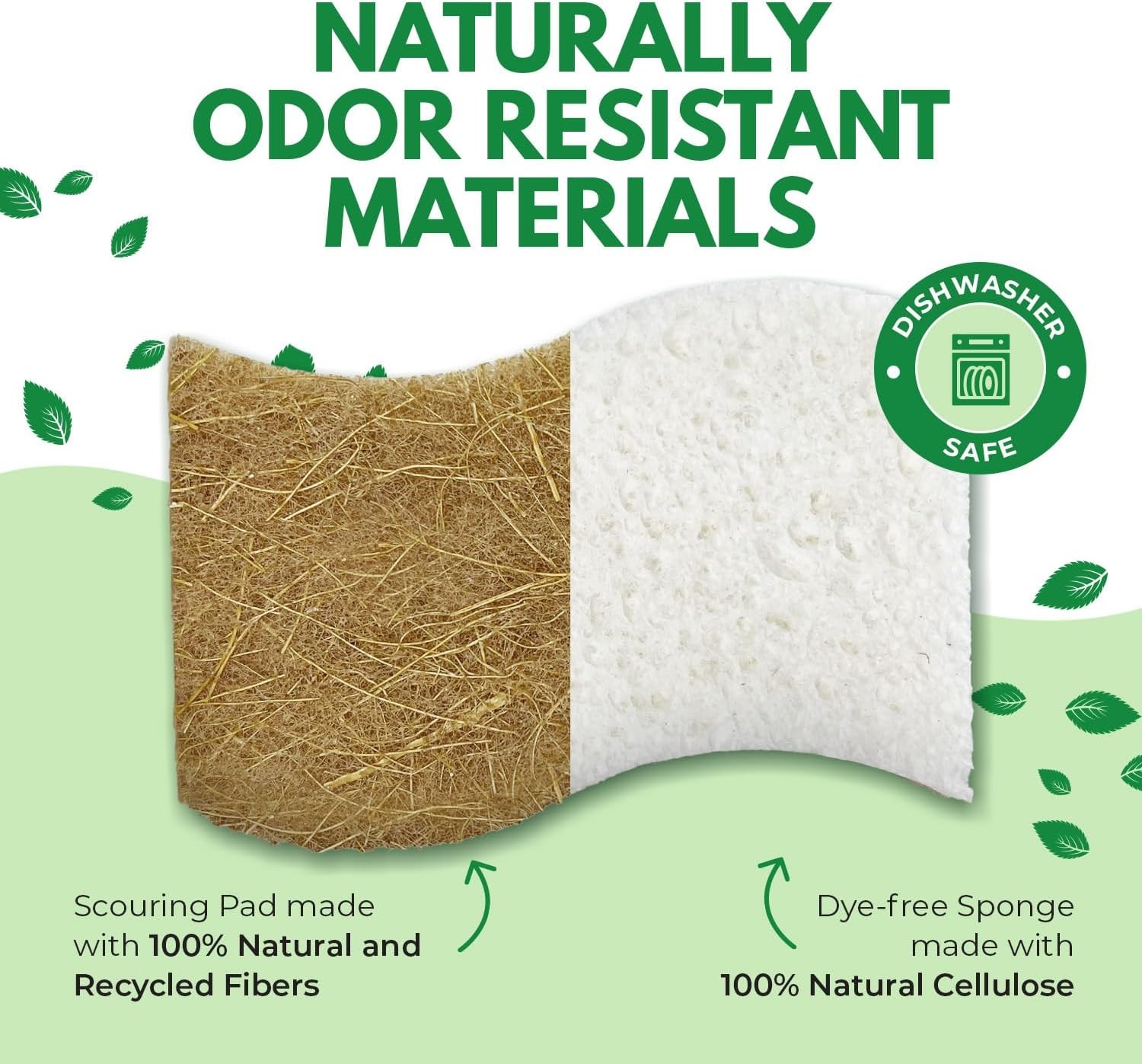 Natural Kitchen Sponges (6 Pack) – Biodegradable Cellulose & Coconut Scrubber