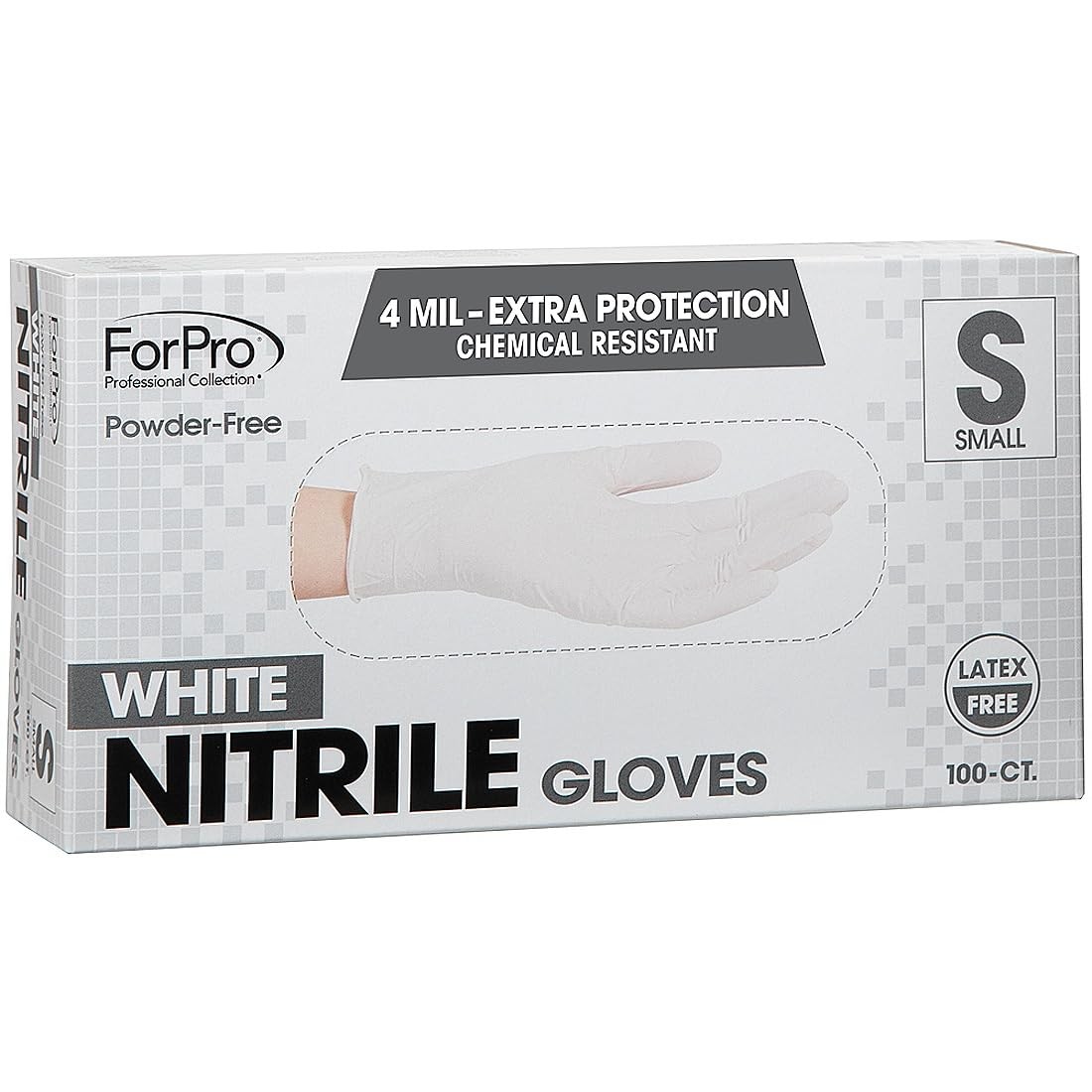 ForPro Disposable Nitrile Gloves, Chemical Small (Pack of 100), White