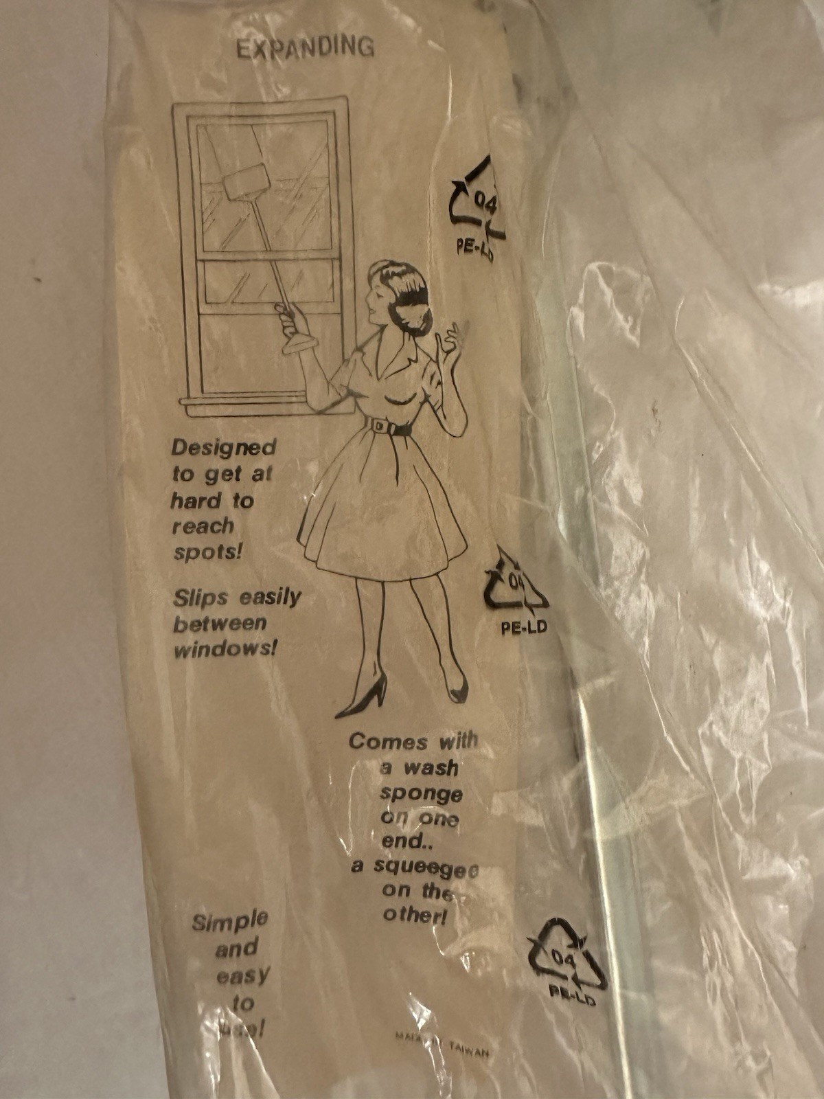Vintage Expanding Window Washer Sponge Squeegee NOS Sealed Made Taiwan