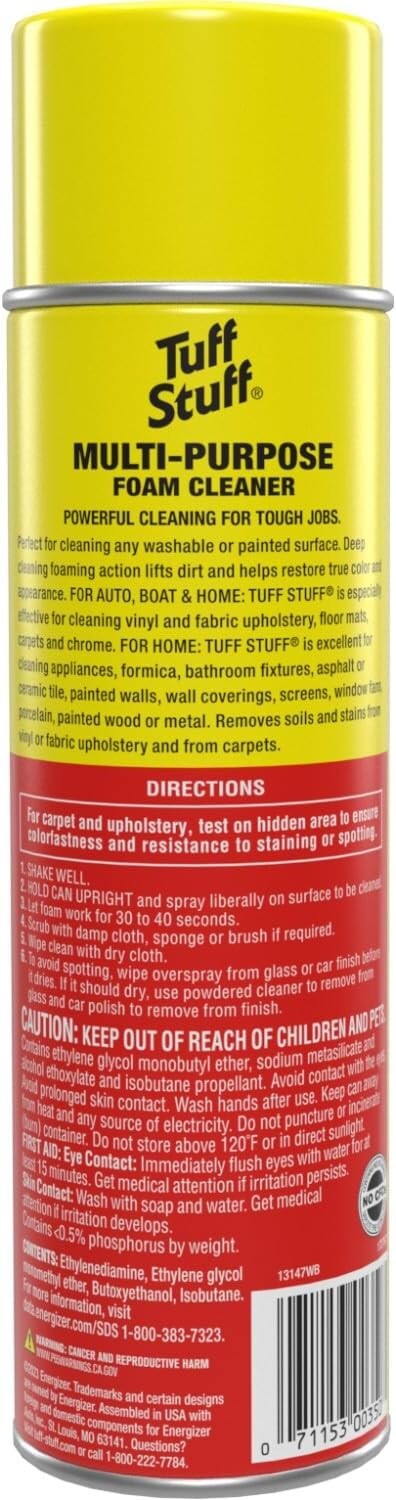 Tuff Stuff Multi-Purpose Foam Cleaner – 22 Oz – Car Interior, Furniture, Carpet