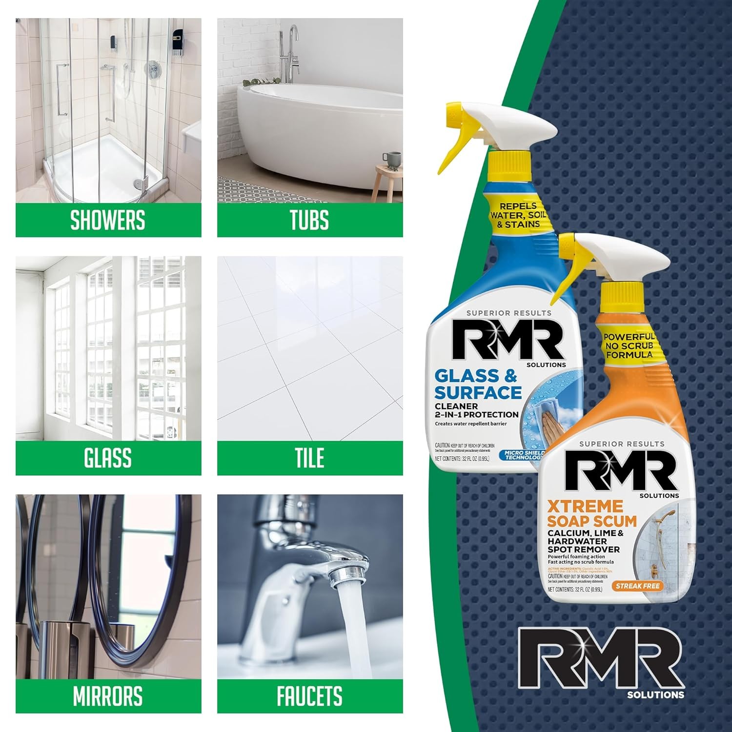 RMR Shower Shield Glass Cleaner Repellent Power Pack Surface Cleaner Kit