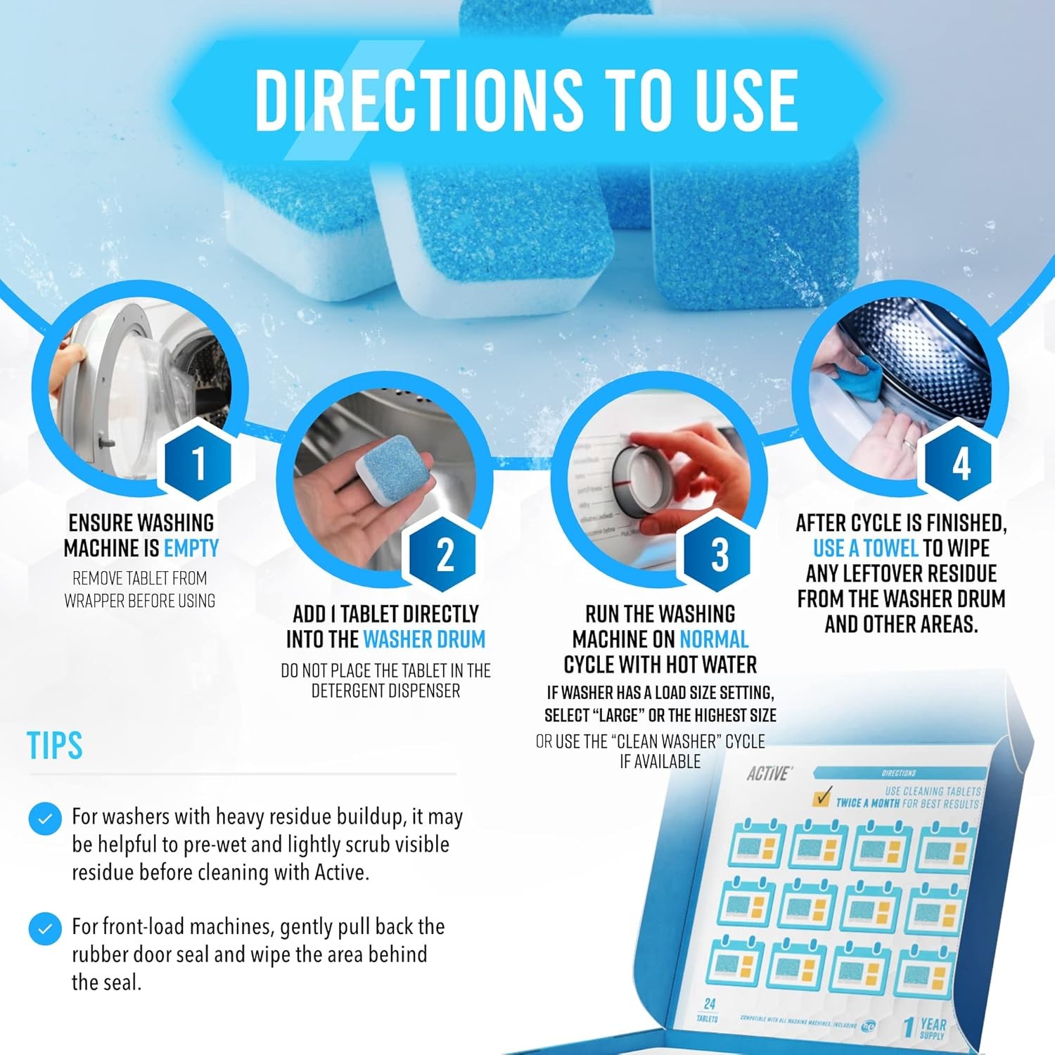 Washing Machine Cleaner Descaler 24 Pack Tablets HE Front Top Loader Deep Clean