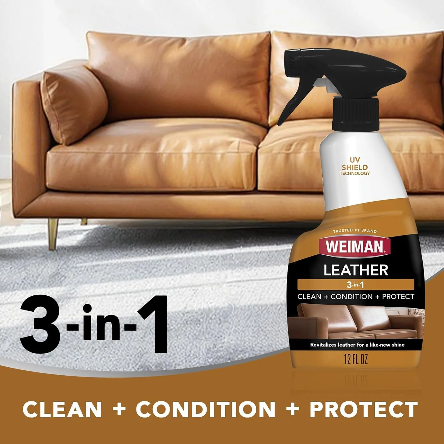 Weiman Leather Cleaner & Conditioner – Cleans, Restores & Protects Leather, UV P