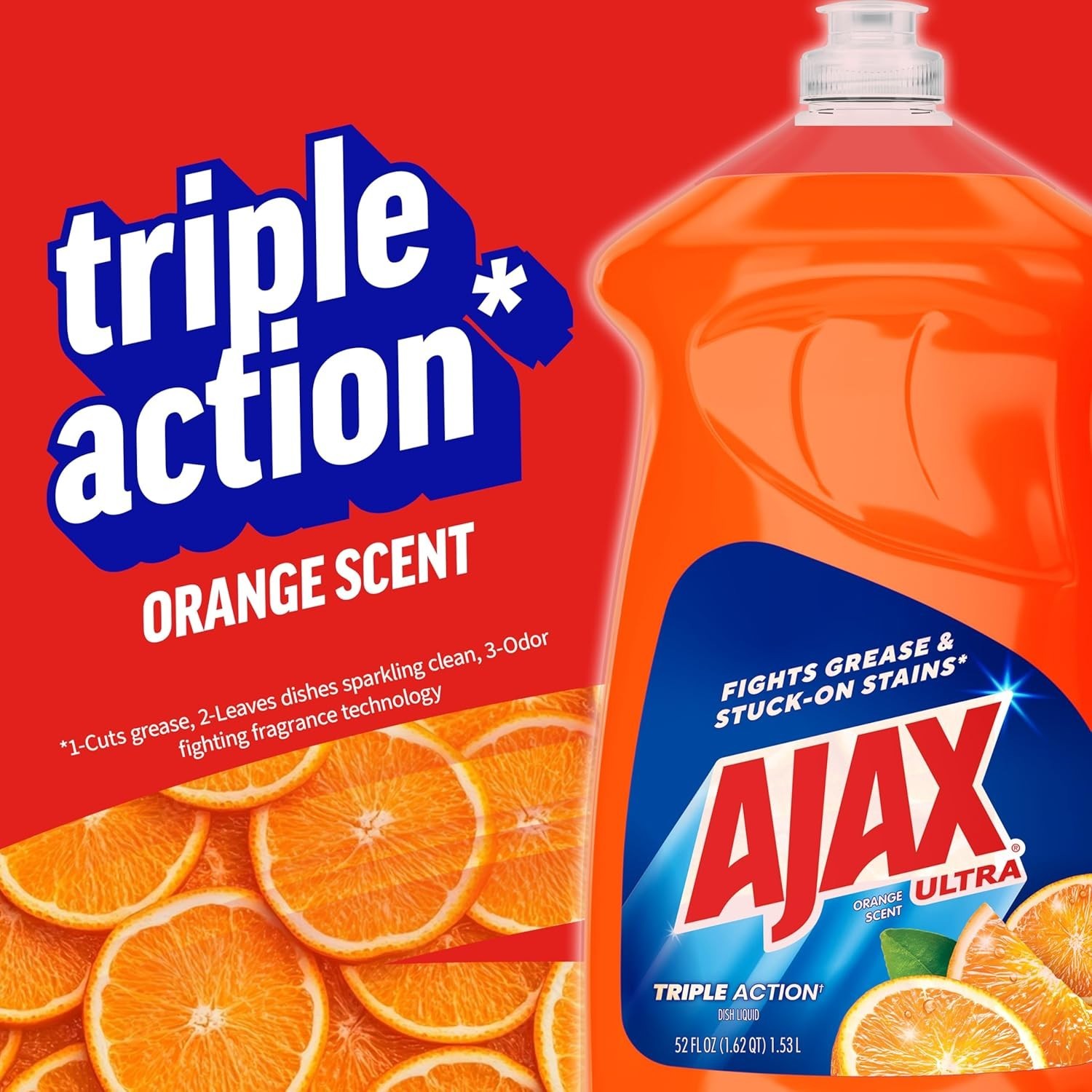 Liquid Dish Soap Orange Scent Triple Action 52 fl oz Mess-Free Easy-Flip Cap